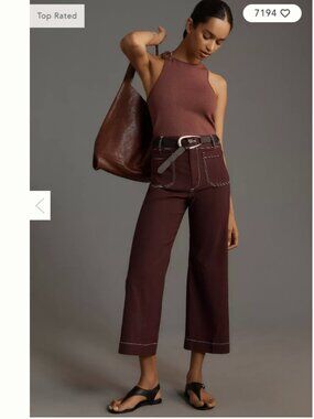 Anthropologie NWOT Maeve The Colette Crop Wide-Leg Pants – Contrast Stitch